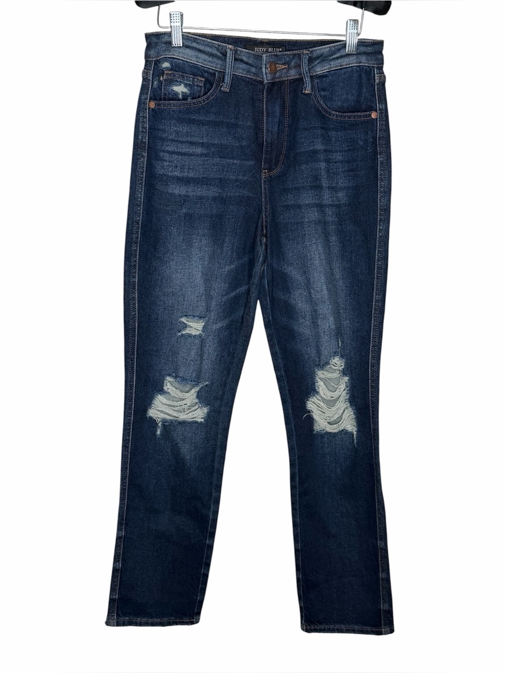 Judy Blue Straight Fit Dark Wash Distressed Jeans Sz 1/25 Denim High Waisted Y2K